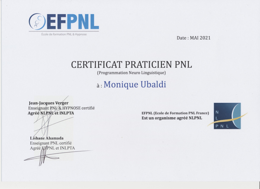 Certificat de Praticienne en PNL
